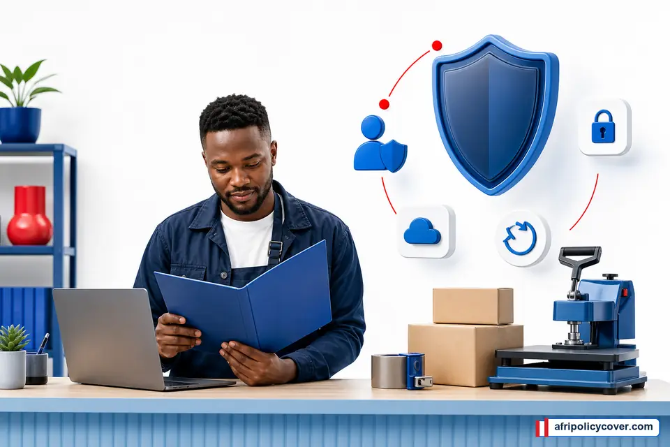 South African small-business owner reviewing business insurance protection