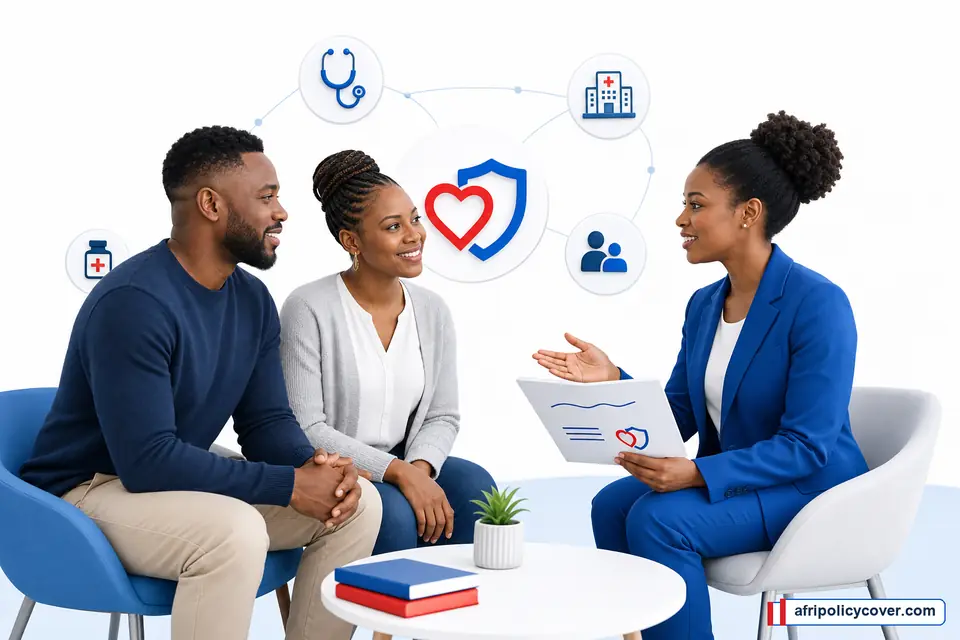 South African couple discussing health cover choices with an adviser