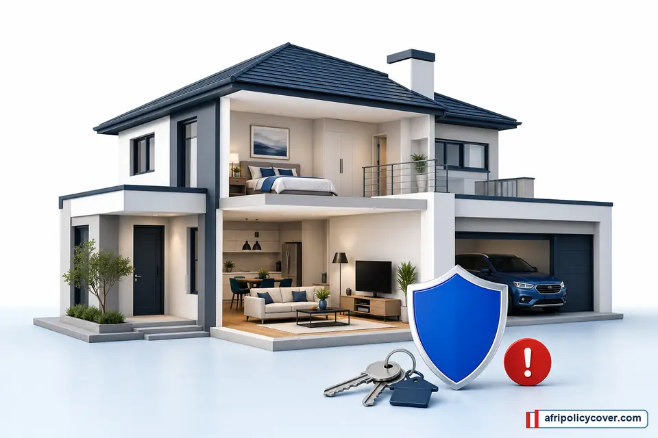 Cutaway South African home illustrating building and household contents insurance