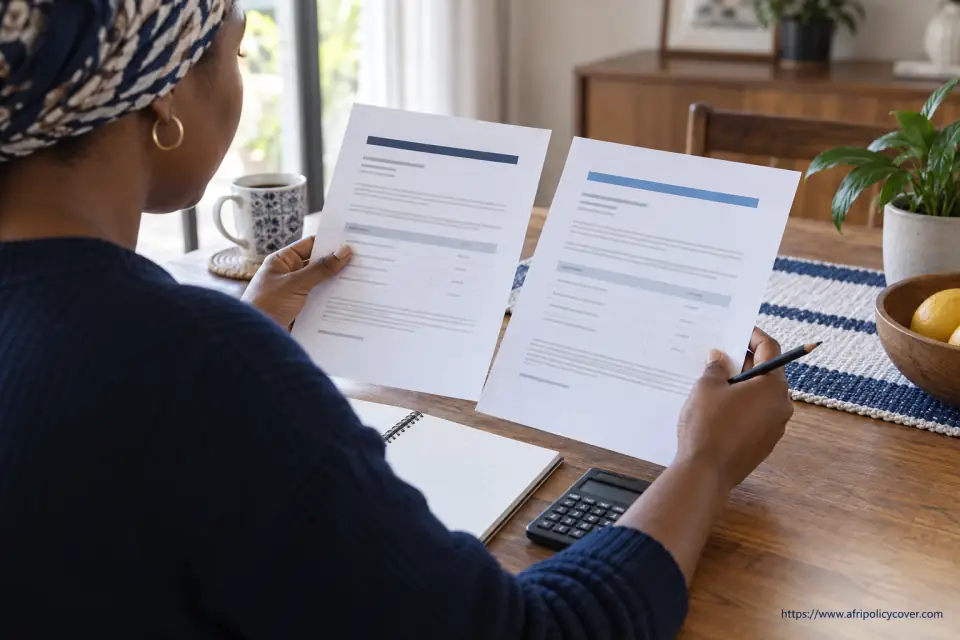 Borrower reviewing written loan quotations with a calculator